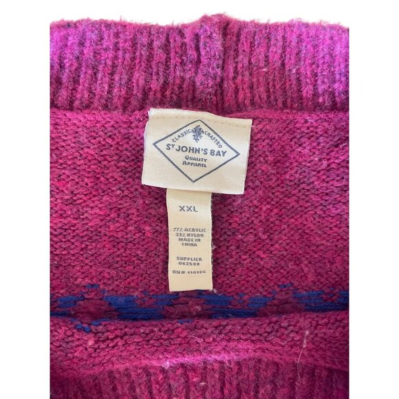 Vintage St. John’s Bay Fair Isle Sweater – Magenta & Blue Pattern, Size XXL - Picture 3 of 12
